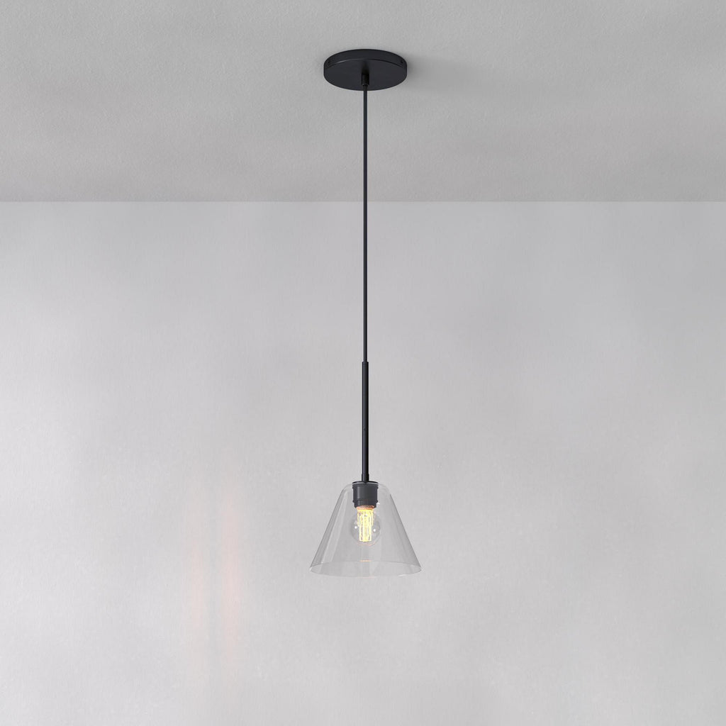 Lampada a sospensione a cono in vetro trasparente per cucina