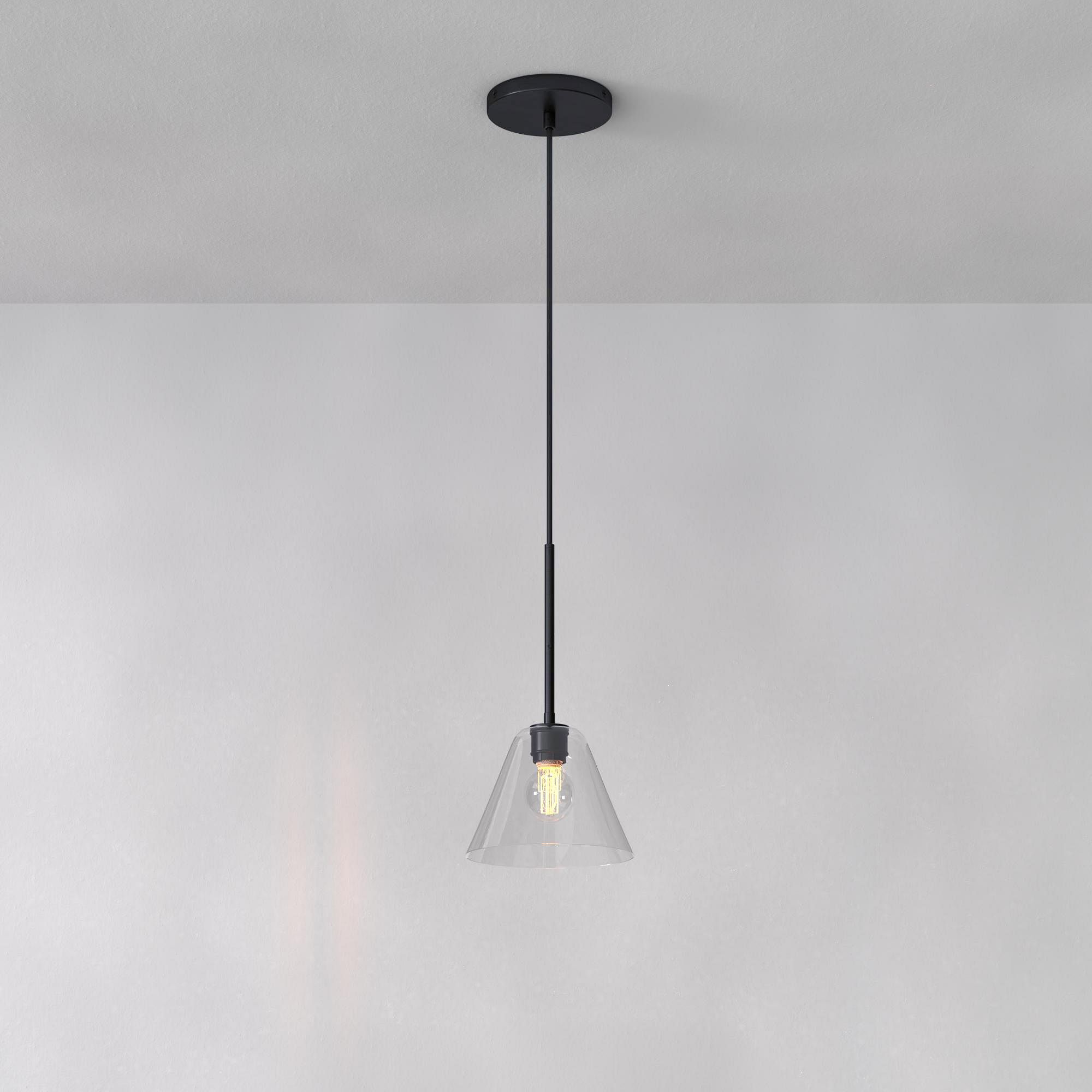Lampada a sospensione a cono in vetro trasparente per cucina