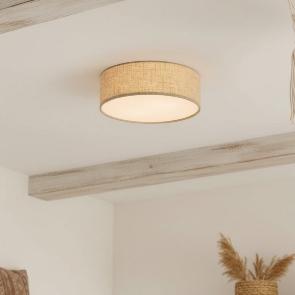 Lampada da soffitto a tamburo in lino per camera moderna