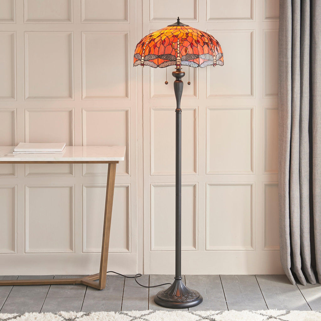 Lampada da terra Tiffany Flame Dragonfly di Interiors 1900