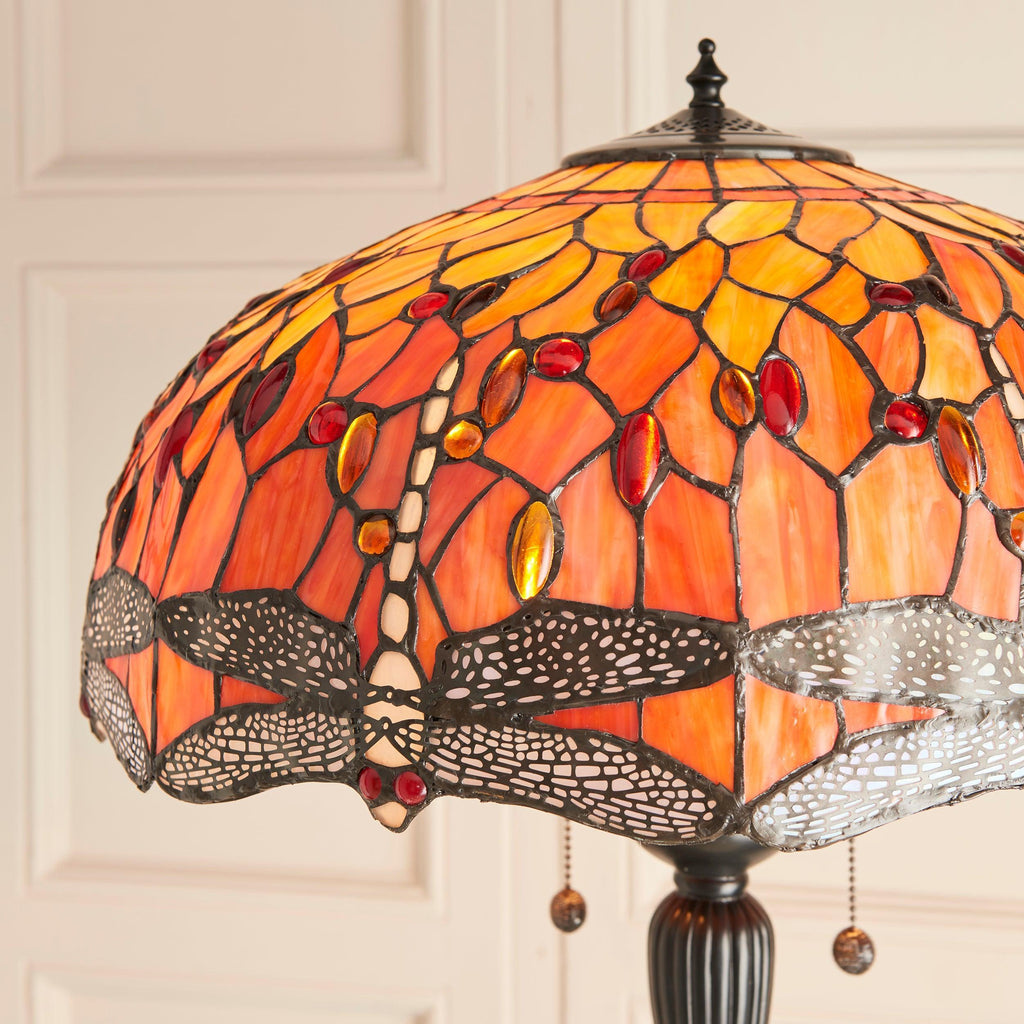 Lampada da terra Tiffany Flame Dragonfly di Interiors 1900