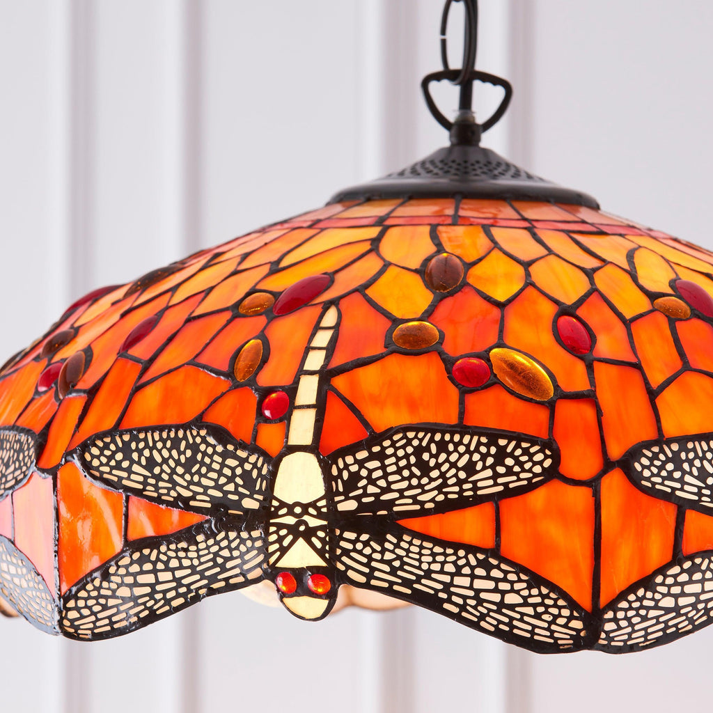 Lampada da soffitto Tiffany Media Libellula Fiammeggiante - Attacco per 3 lampadine