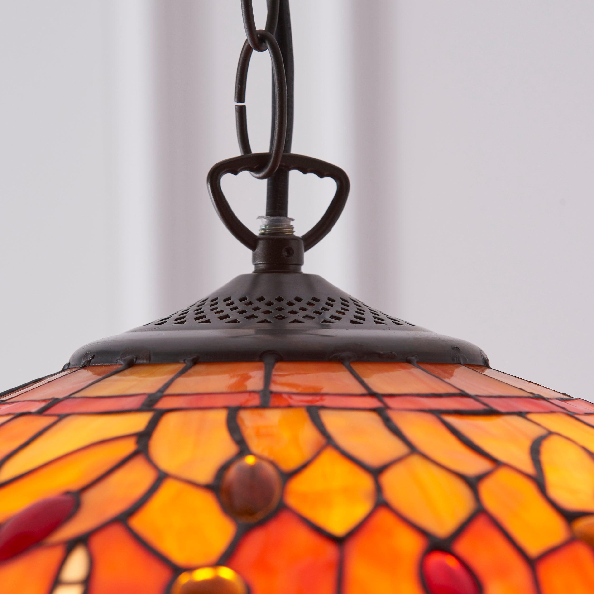 Lampada da soffitto Tiffany Media Libellula Fiammeggiante - Attacco per 3 lampadine