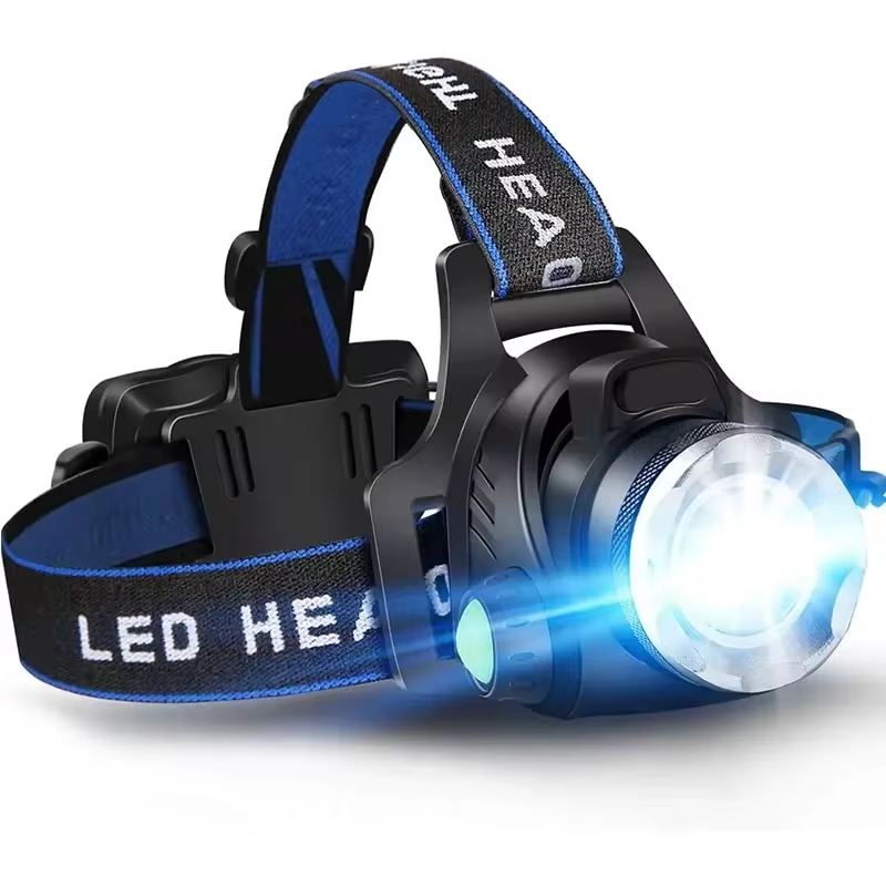 Lampada Frontale LED Ricaricabile e Impermeabile con Funzione Zoom per Attività Outdoor