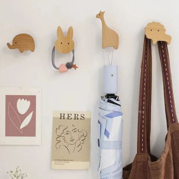 Ganci da Parete in Legno a Forma di Animale - Appendino Adesivo