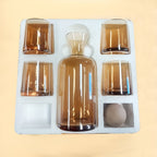 Set di caraffe in vetro con 4 bicchieri – Elegante e Decorativo | Caraffa da 1,2L con coperchio in legno per acqua, succo e ospiti