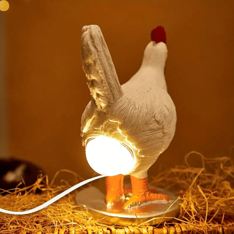 Lampada da Tavolo a Forma di Gallina con Luce LED Integrata e Base Standing
