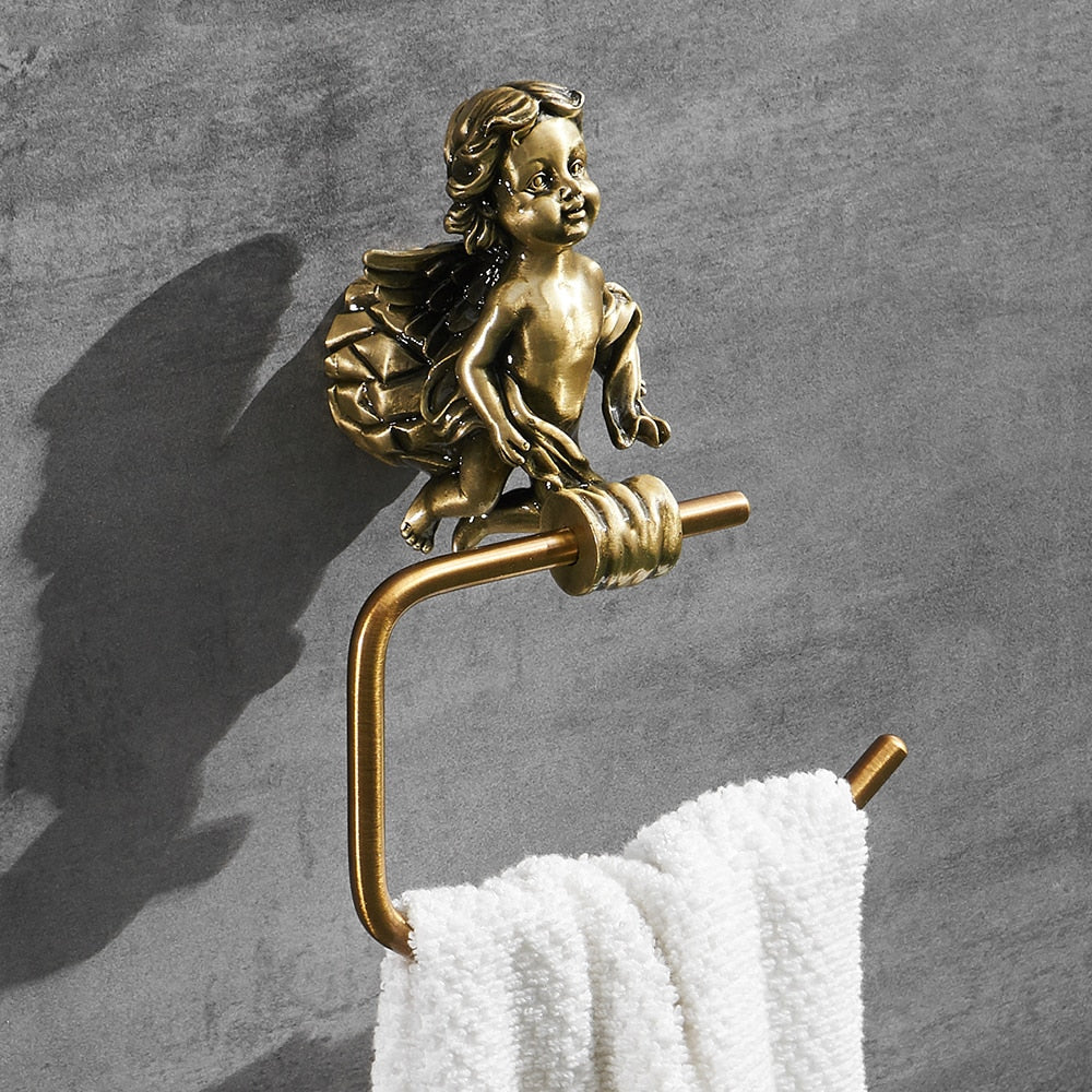Set di Accessori per Bagno in Oro: Anello per Asciugamani e Porta Carta