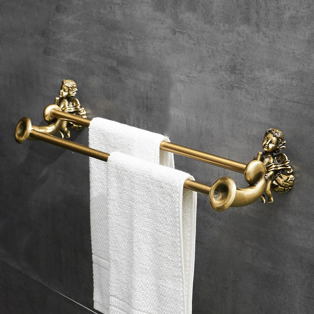 Set di Accessori per Bagno in Oro: Anello per Asciugamani e Porta Carta