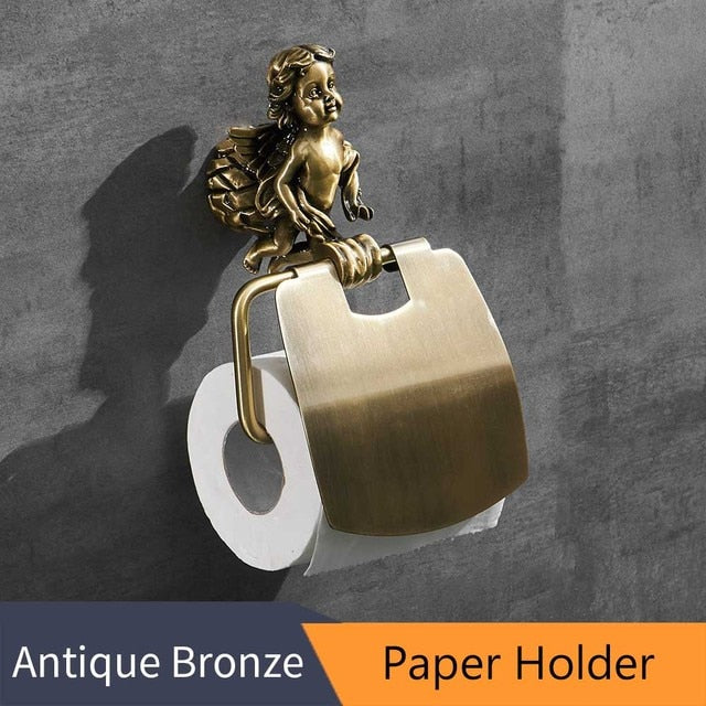 Set di Accessori per Bagno in Oro: Anello per Asciugamani e Porta Carta