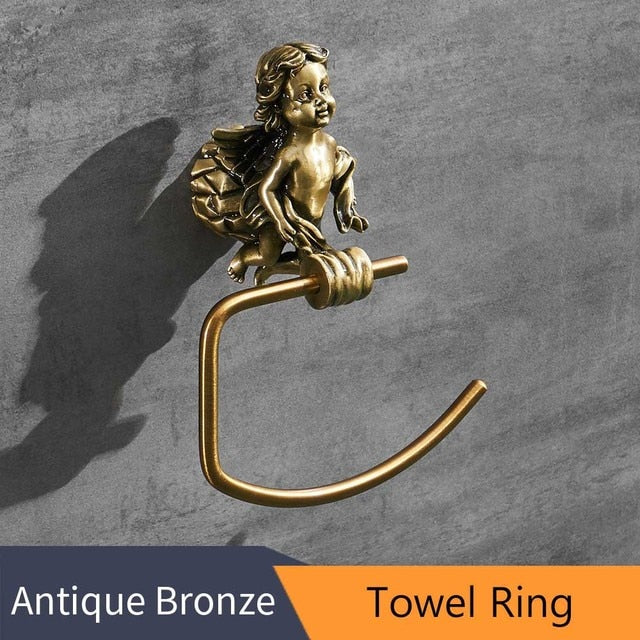 Set di Accessori per Bagno in Oro: Anello per Asciugamani e Porta Carta