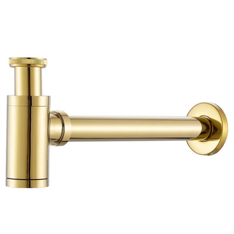 Sifone in Ottone Dorato per Lavello da Bagno con Kit di Scarico Pop-Up