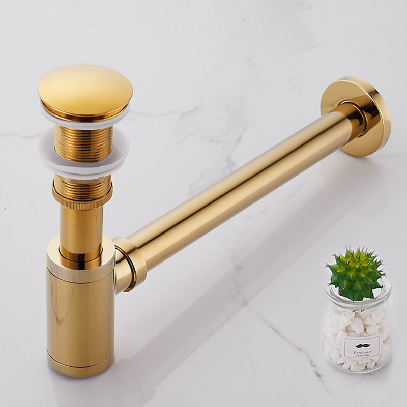 Sifone in Ottone Dorato per Lavello da Bagno con Kit di Scarico Pop-Up