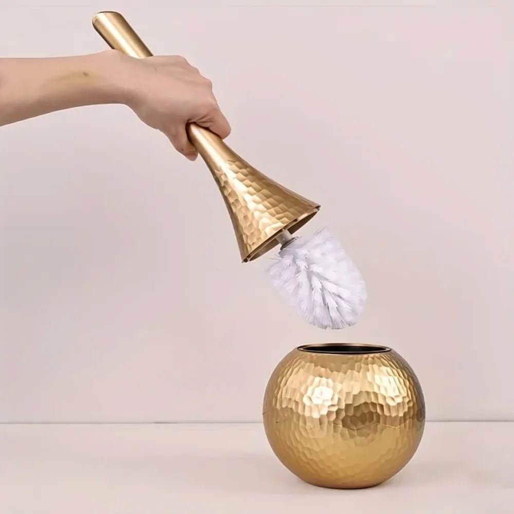 GOLDENLUXE – Spazzola per WC scolpita con design metallico elegante per bagni moderni