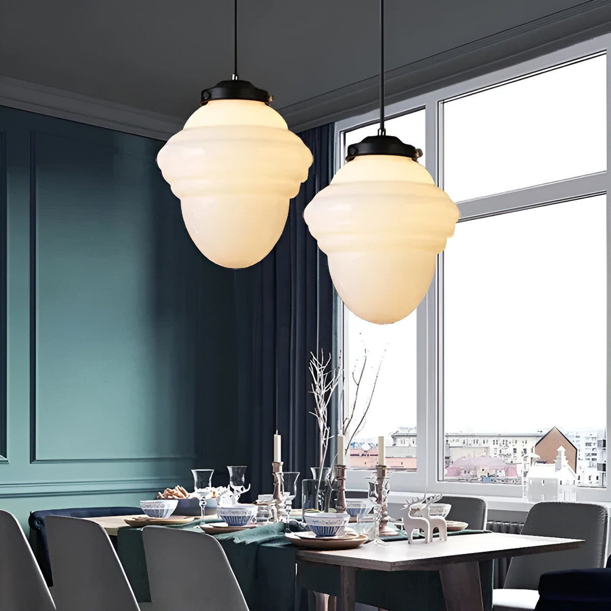 Lampada a sospensione in vetro opalino – Design vintage con vetro geometrico