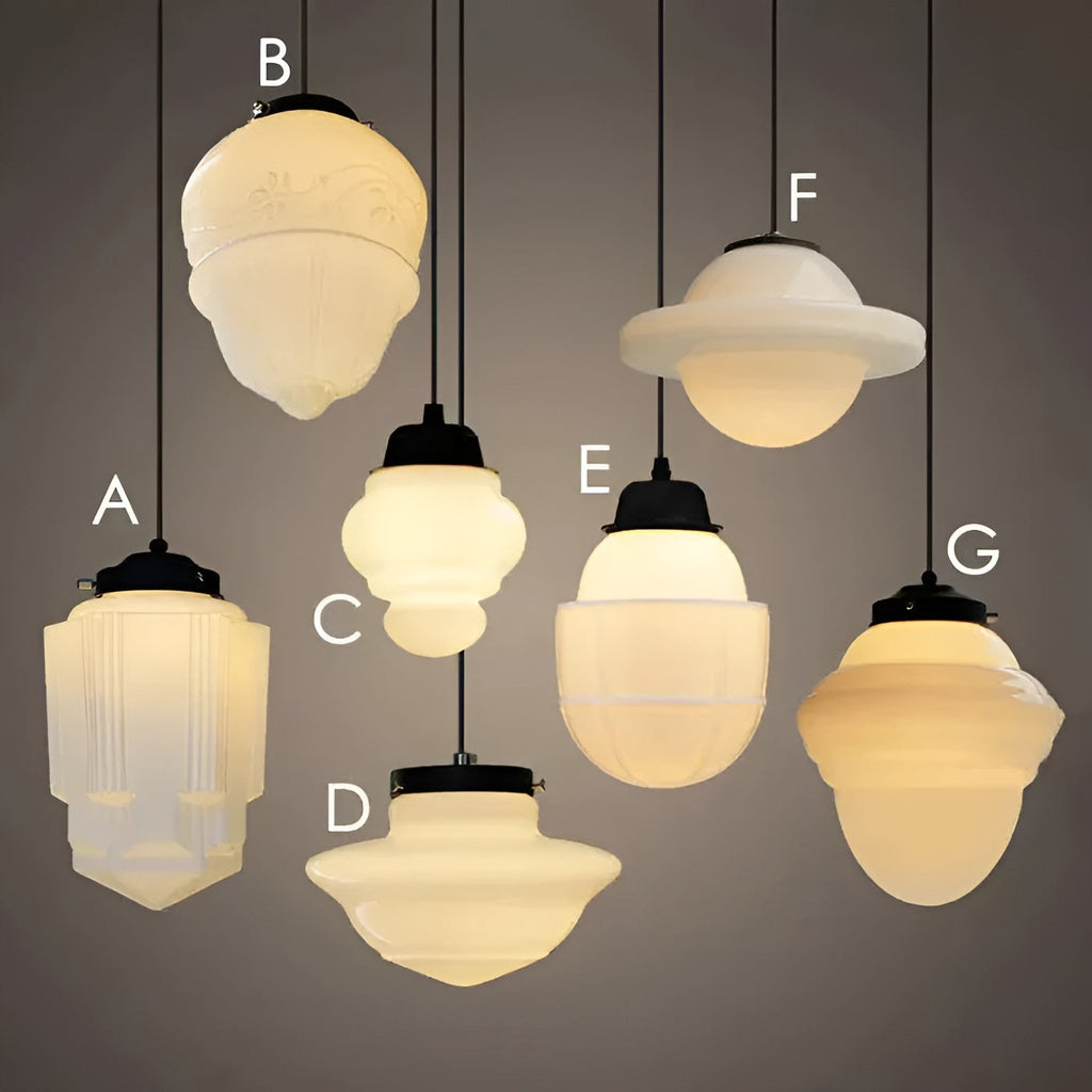 Lampada a sospensione in vetro opalino – Design vintage con vetro geometrico