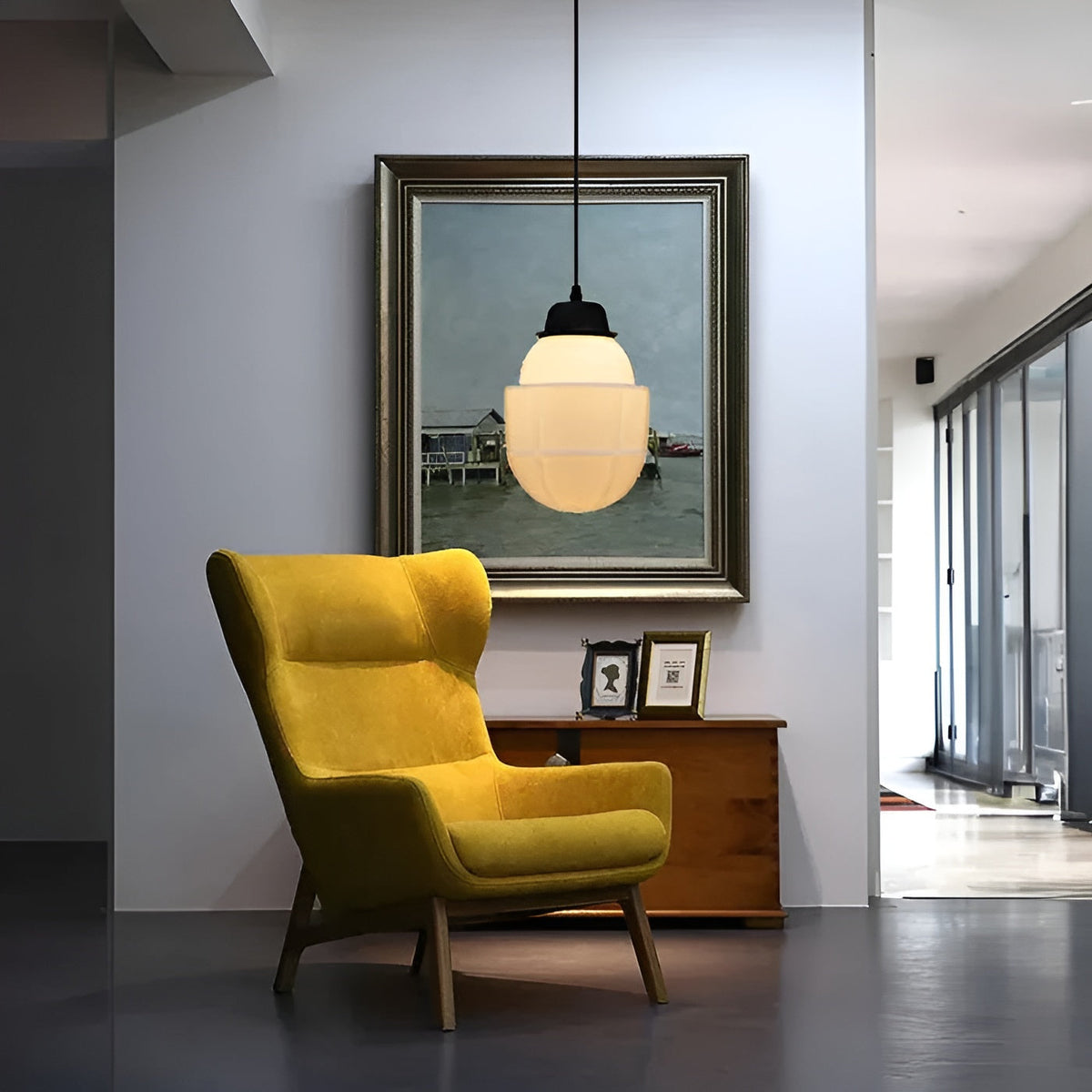 Lampada a sospensione in vetro opalino – Design vintage con vetro geometrico