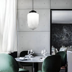 Lampada a sospensione in vetro opalino – Design vintage con vetro geometrico