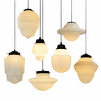 Lampada a sospensione in vetro opalino – Design vintage con vetro geometrico