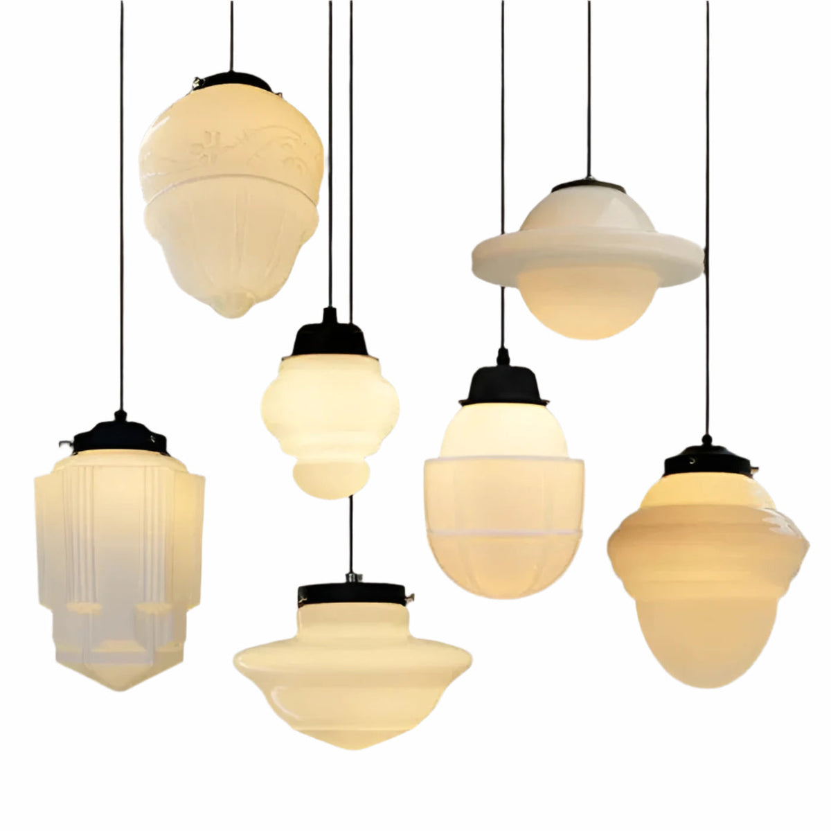 Lampada a sospensione in vetro opalino – Design vintage con vetro geometrico