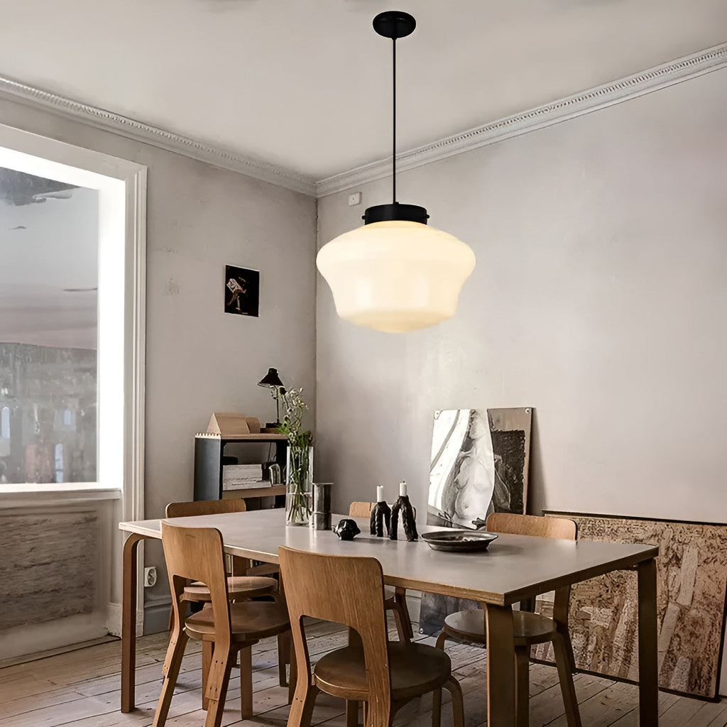 Lampada a sospensione in vetro opalino – Design vintage con vetro geometrico