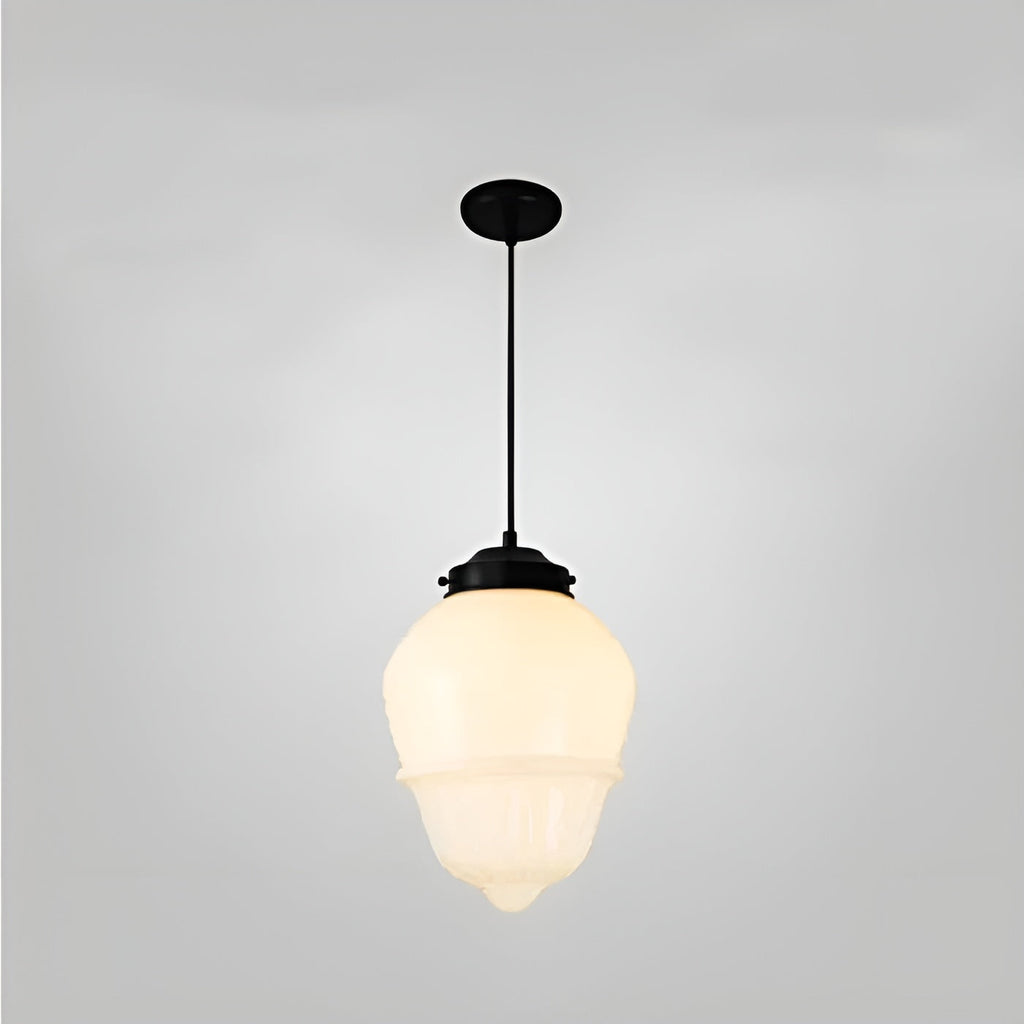 Lampada a sospensione in vetro opalino – Design vintage con vetro geometrico
