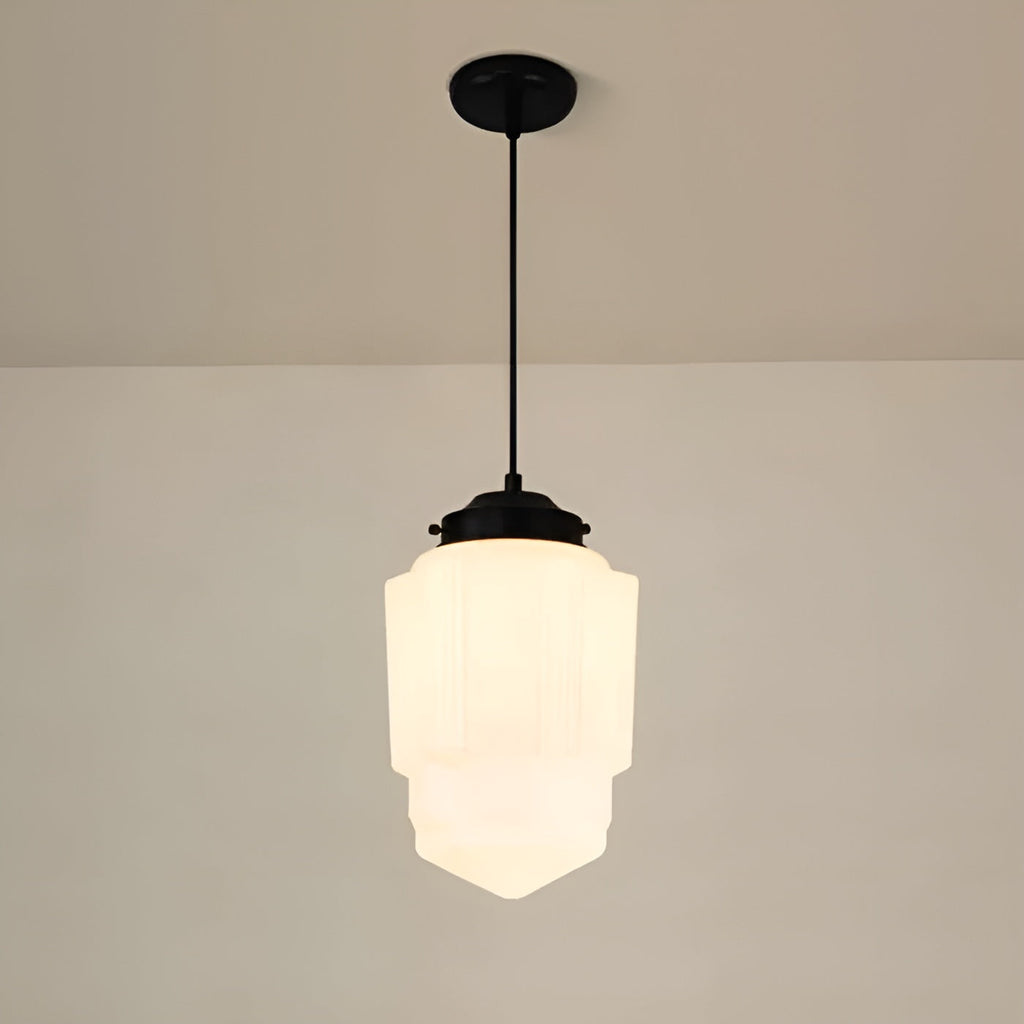 Lampada a sospensione in vetro opalino – Design vintage con vetro geometrico