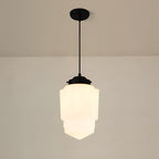 Lampada a sospensione in vetro opalino – Design vintage con vetro geometrico