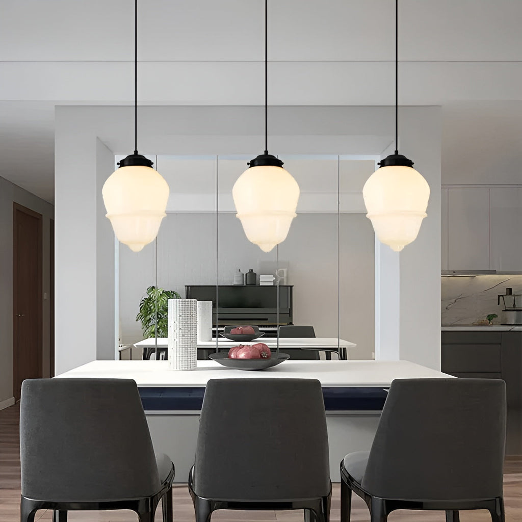 Lampada a sospensione in vetro opalino – Design vintage con vetro geometrico