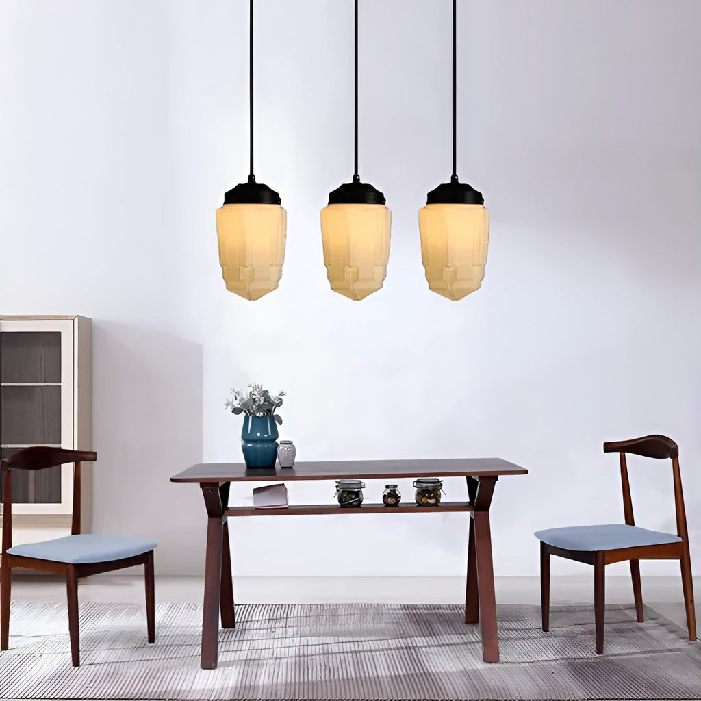 Lampada a sospensione in vetro opalino – Design vintage con vetro geometrico