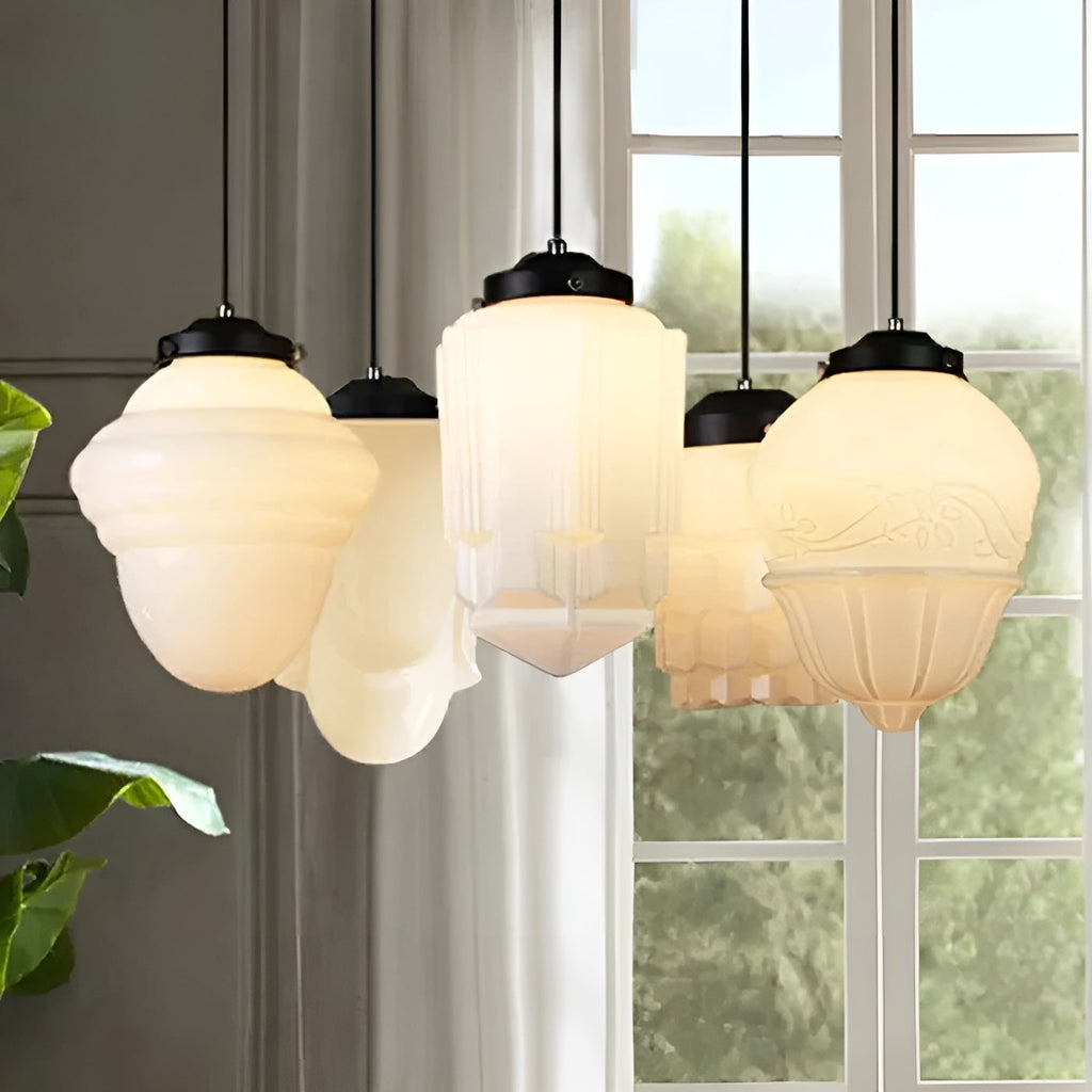 Lampada a sospensione in vetro opalino – Design vintage con vetro geometrico