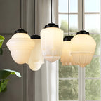 Lampada a sospensione in vetro opalino – Design vintage con vetro geometrico