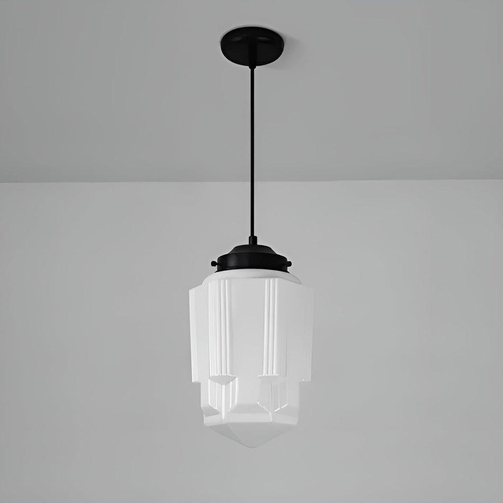 Lampada a sospensione in vetro opalino – Design vintage con vetro geometrico