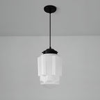 Lampada a sospensione in vetro opalino – Design vintage con vetro geometrico
