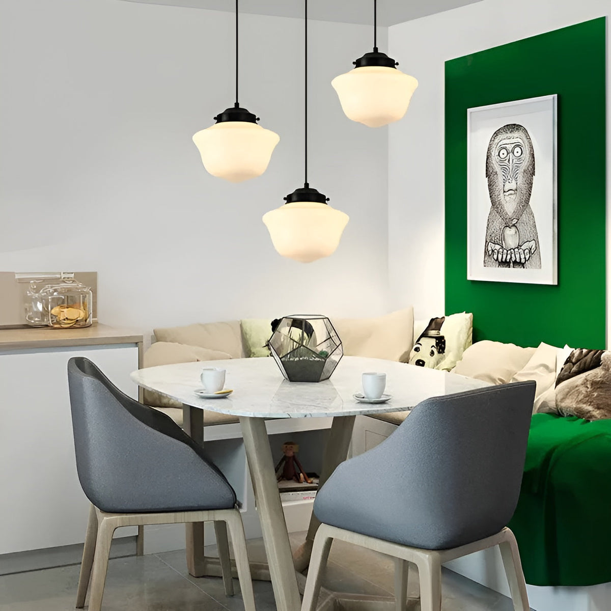 Lampada a sospensione in vetro opalino – Design vintage con vetro geometrico