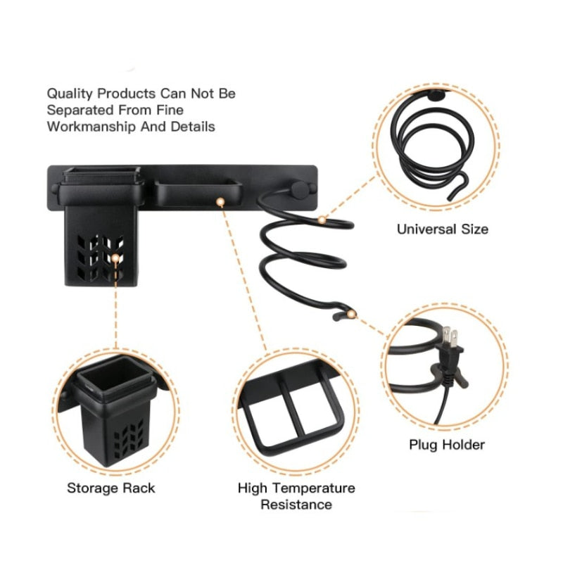 Porta Asciugacapelli Organizer Rack per Bagno Supporto per Asciugacapelli e Piastra