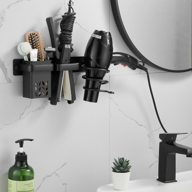Porta Asciugacapelli Organizer Rack per Bagno Supporto per Asciugacapelli e Piastra