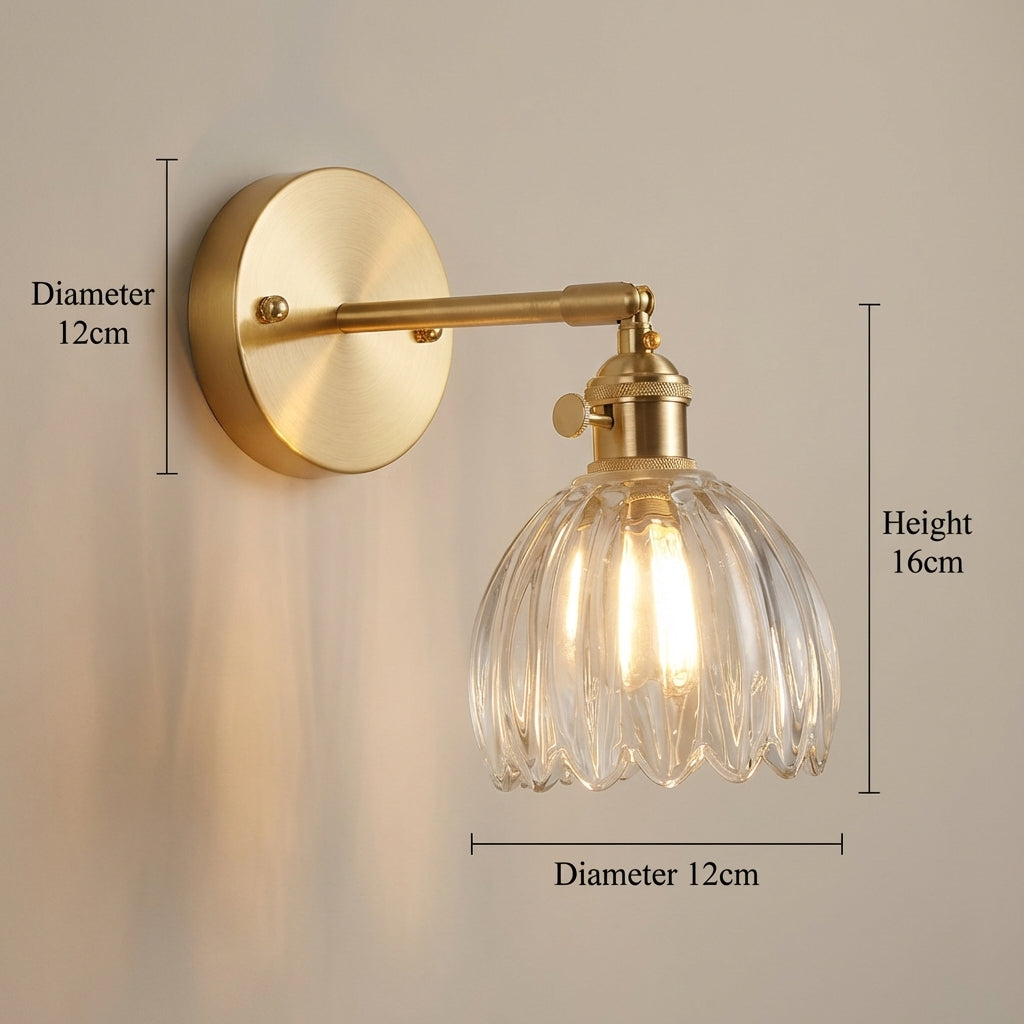 Applique da Parete in Vetro a Tulipano in Ottone Vintage 1 Luce