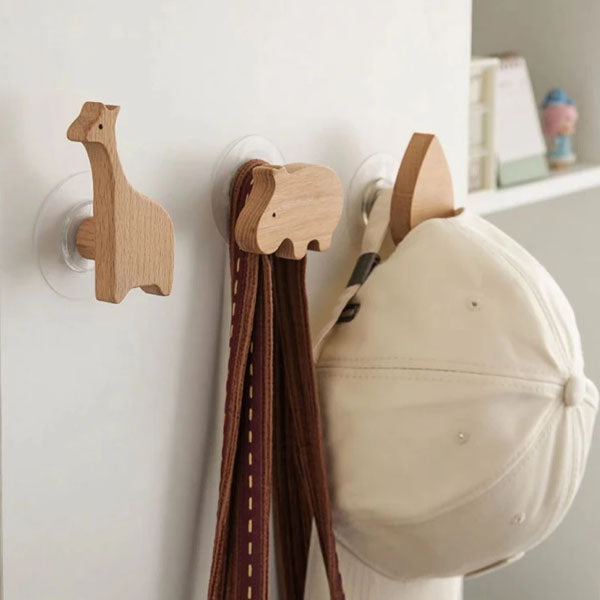 Ganci da Parete in Legno a Forma di Animale - Appendino Adesivo