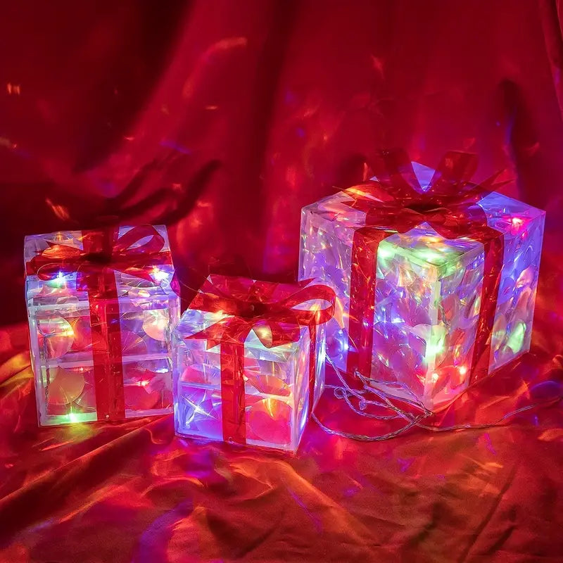 Illuminazione Natalizia LED – Set di 3 Scatole Regalo Illuminate per Interni ed Esterni