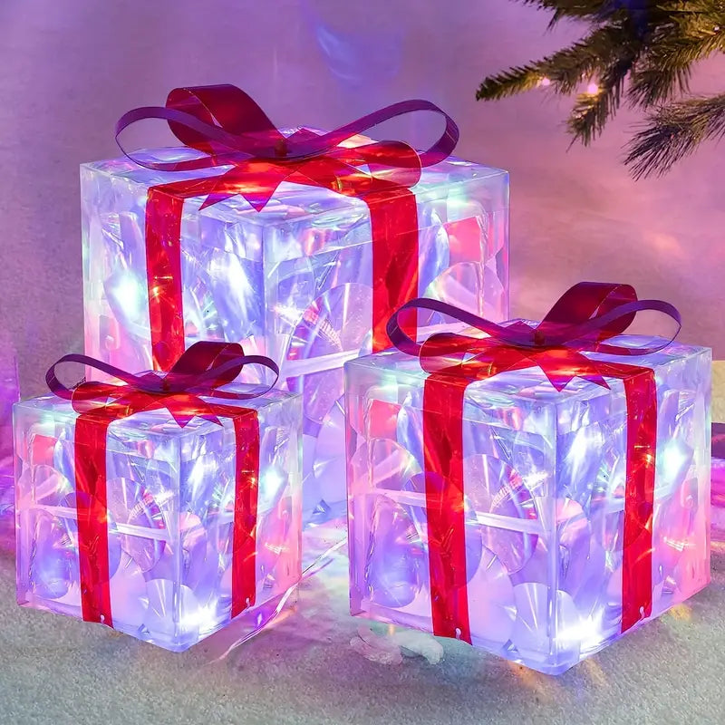 Illuminazione Natalizia LED – Set di 3 Scatole Regalo Illuminate per Interni ed Esterni
