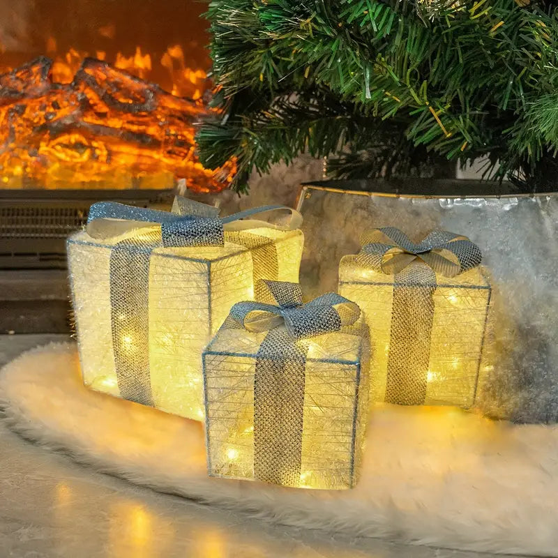 Illuminazione Natalizia LED – Set di 3 Scatole Regalo Illuminate per Interni ed Esterni