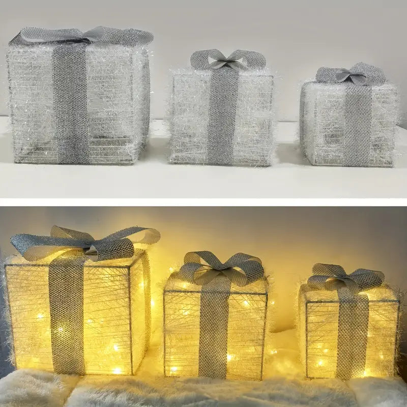 Illuminazione Natalizia LED – Set di 3 Scatole Regalo Illuminate per Interni ed Esterni