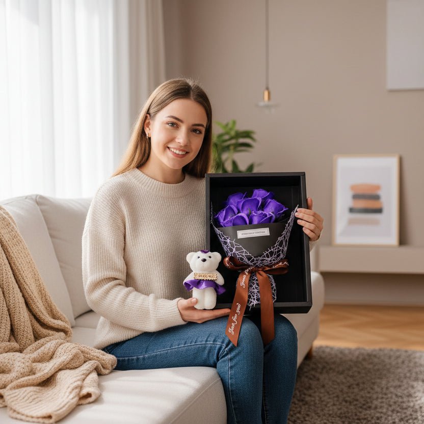 HOMEBLOOM – Bouquet di Rose Artificiali con 7 Teste per San Valentino e Decorazione d'Interni