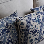 Timo | Copricuscino in Porcellana Blu e Beige in Mistura di Lino e Cotone per Divano o Letto