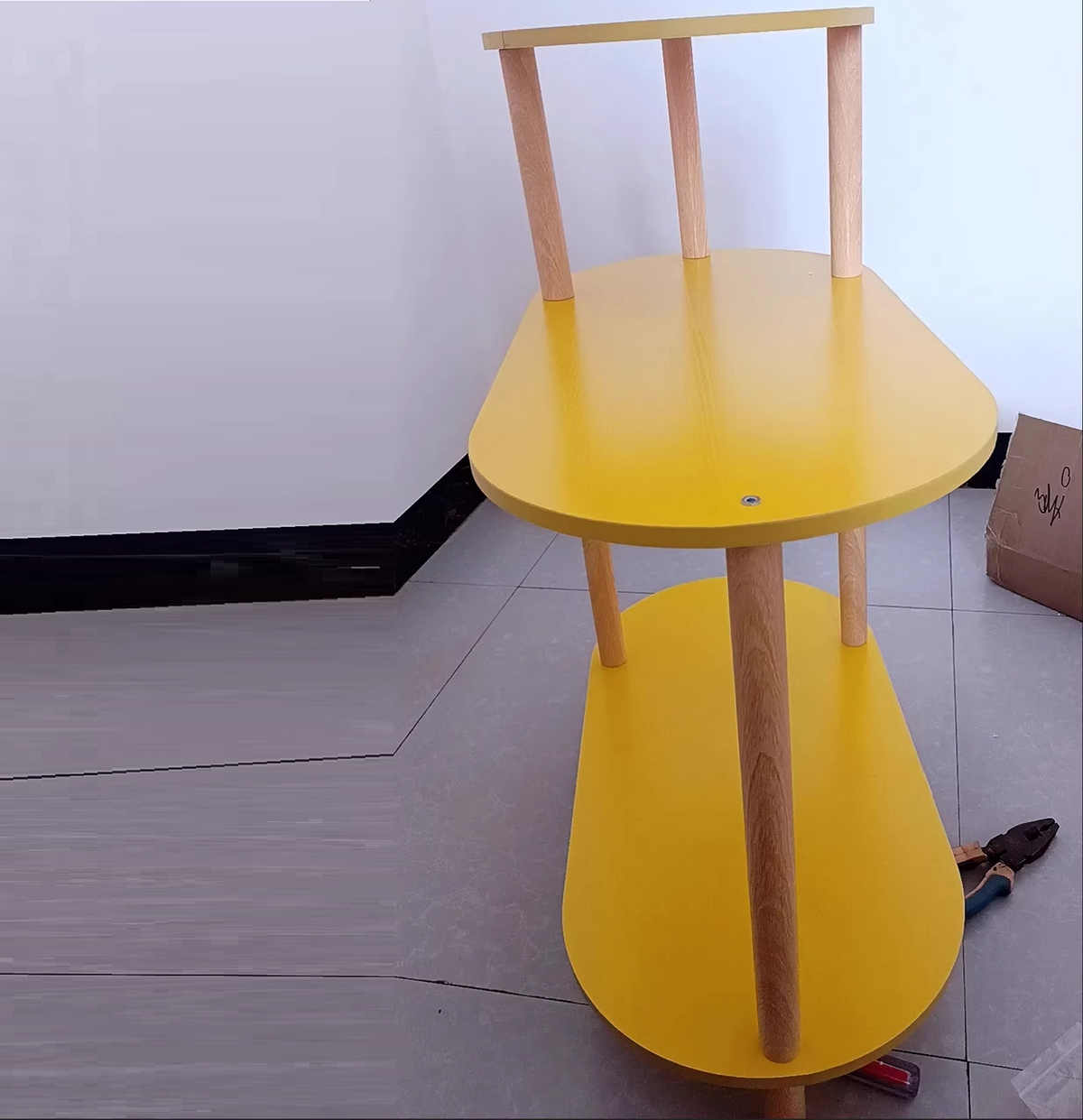 Tavolino Moderno Minimalista Rotondo Ovale in Legno Massello a 3 Ripiani per Soggiorno