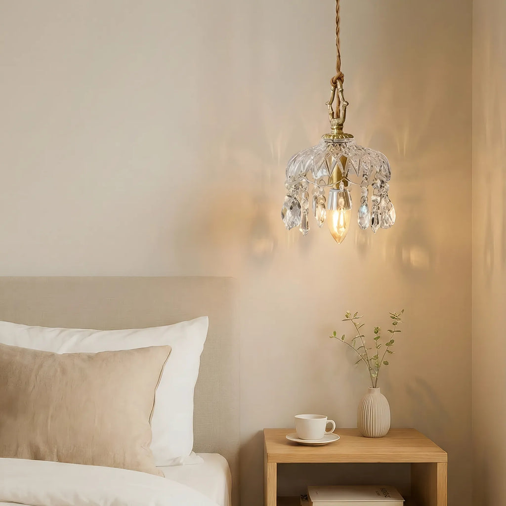 Lampada a Sospensione Vintage in Rame con Cristalli
