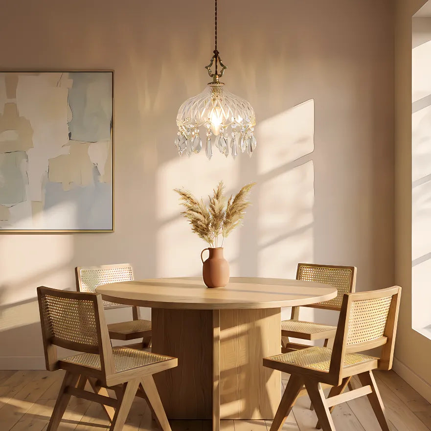 Lampada a Sospensione Vintage in Rame con Cristalli