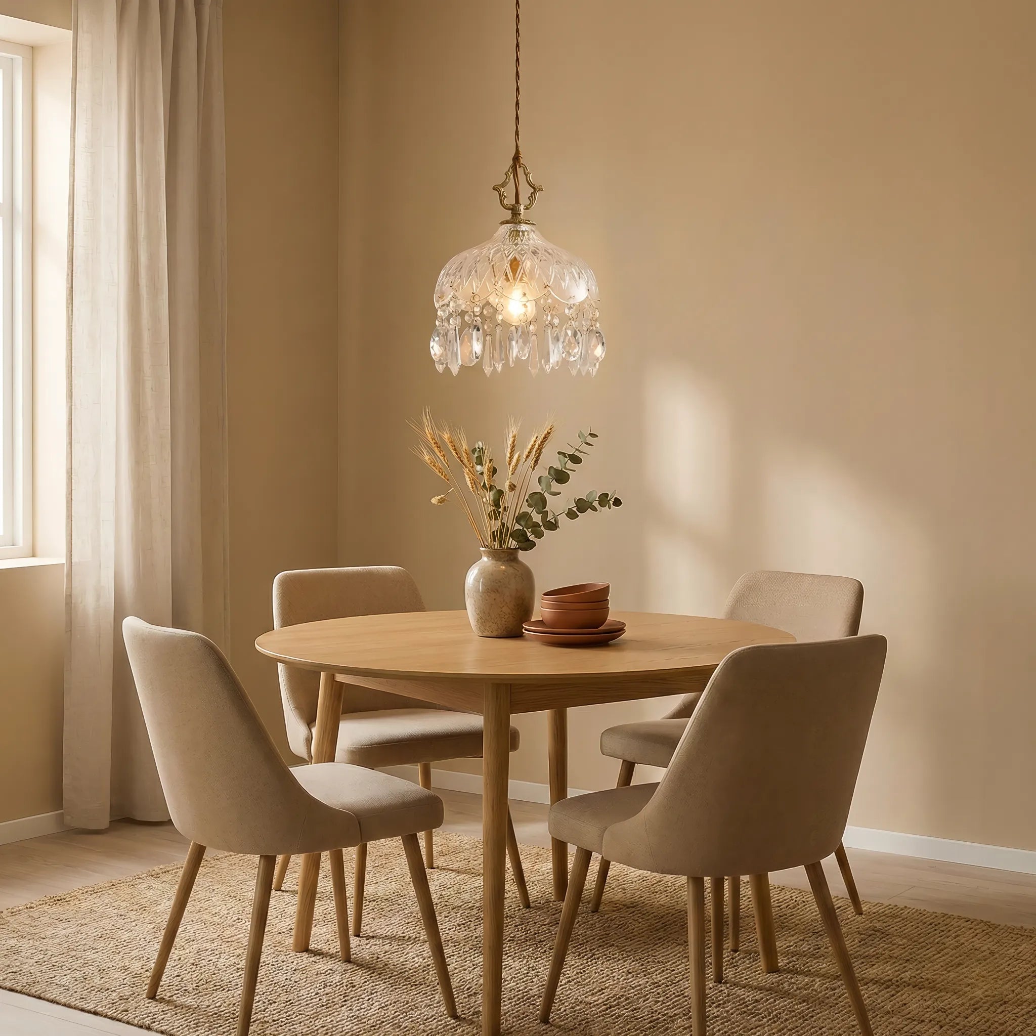 Lampada a Sospensione Vintage in Rame con Cristalli