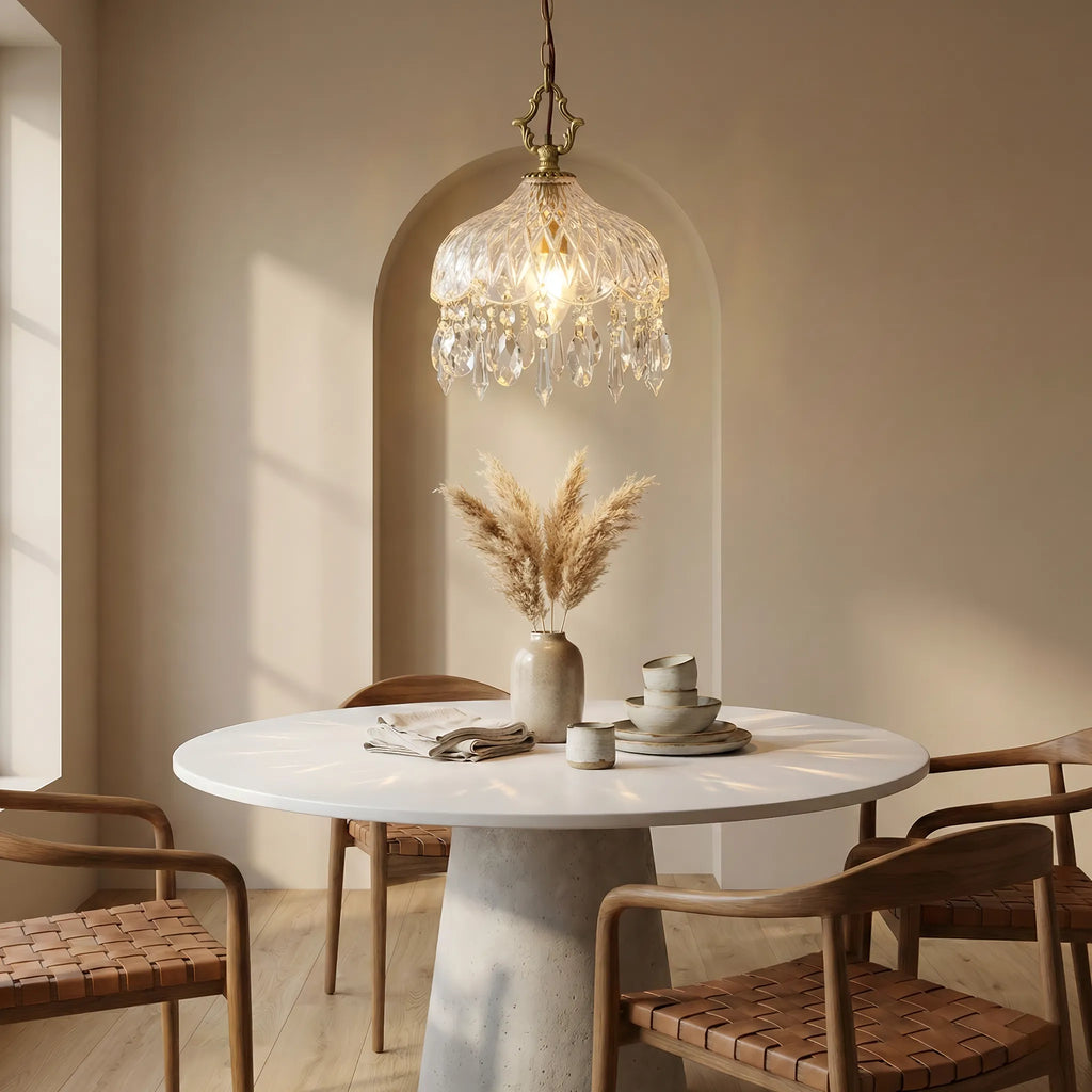 Lampada a Sospensione Vintage in Rame con Cristalli
